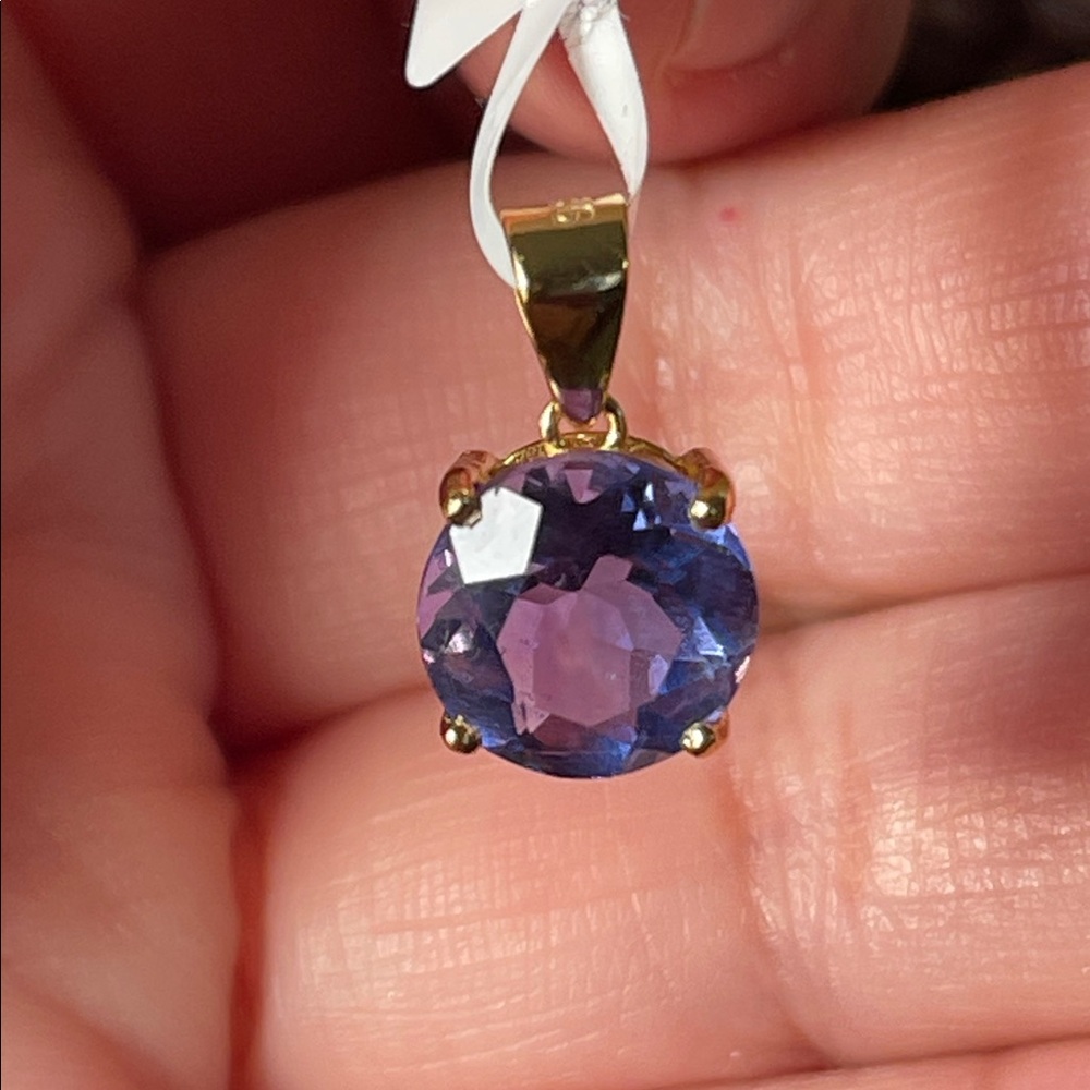 Natural Color Change Fluorite Pendant 18k Gold Plated Over 925 Sterling Silver